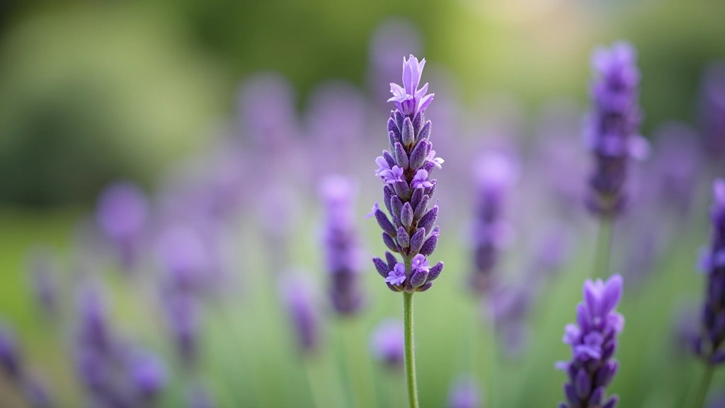 Levanda — violetinės gėlės, šilta vasaros šviesa, švelnus fioletinis atspalvis, botaninis vaizds
